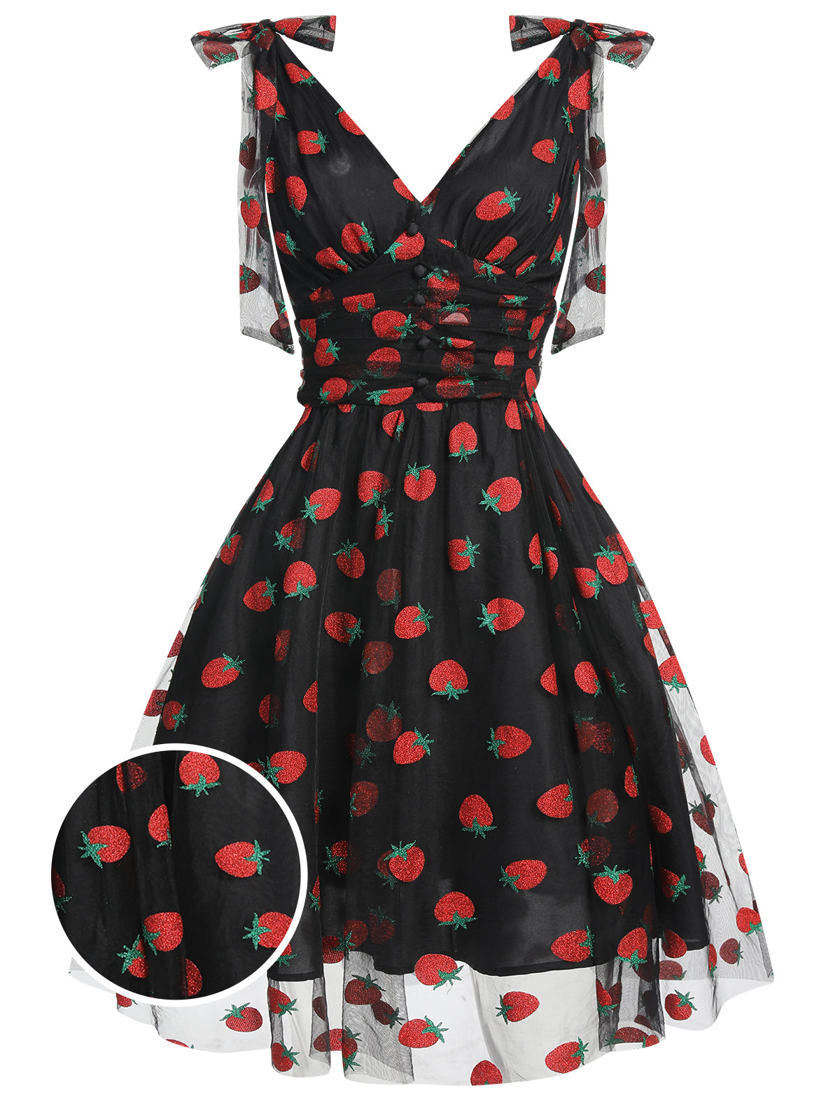 Black Strawberry Mesh Swing Dress