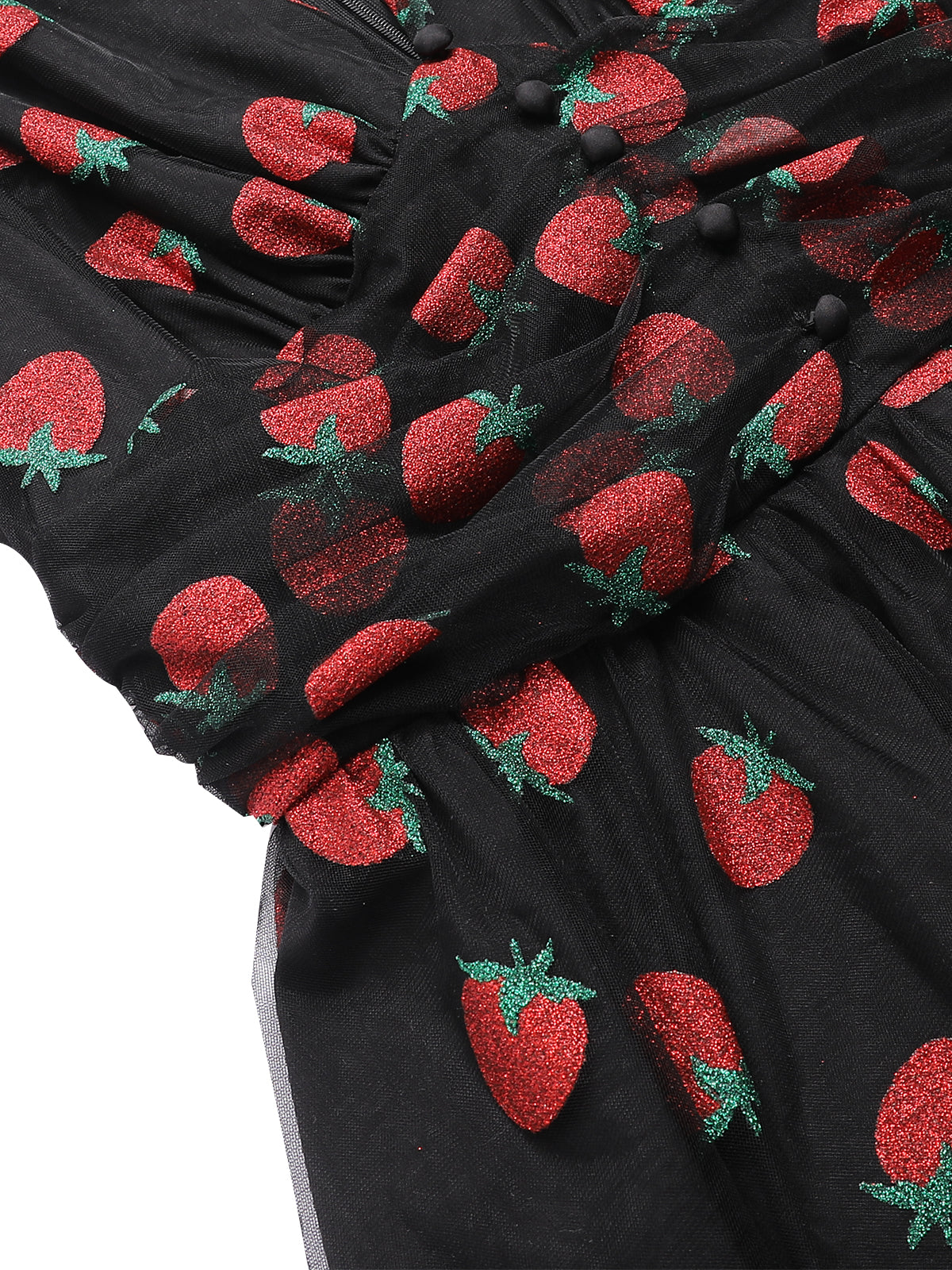 Black Strawberry Mesh Swing Dress