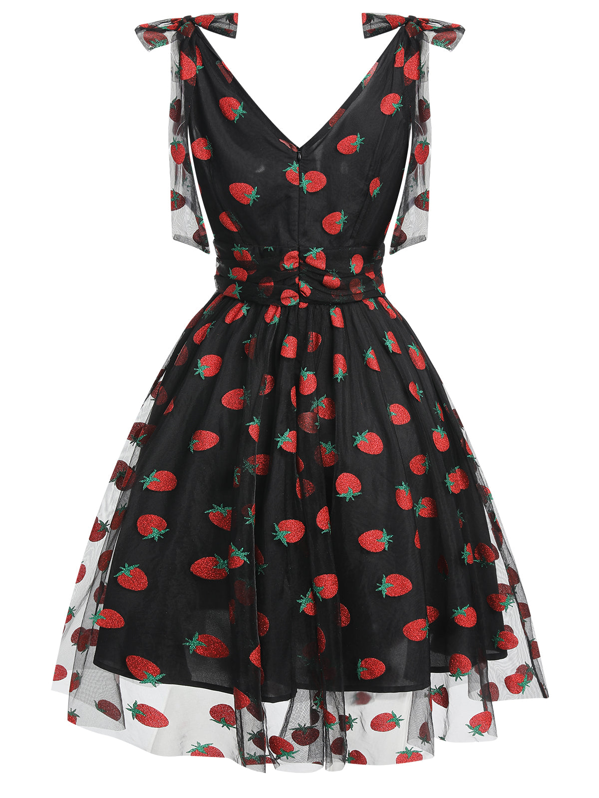 Black Strawberry Mesh Swing Dress