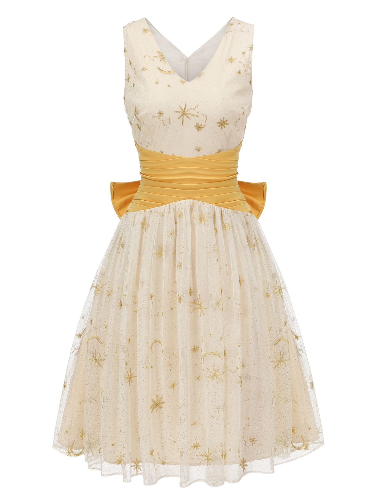 Yellow Mesh Patchwork Swing Dress