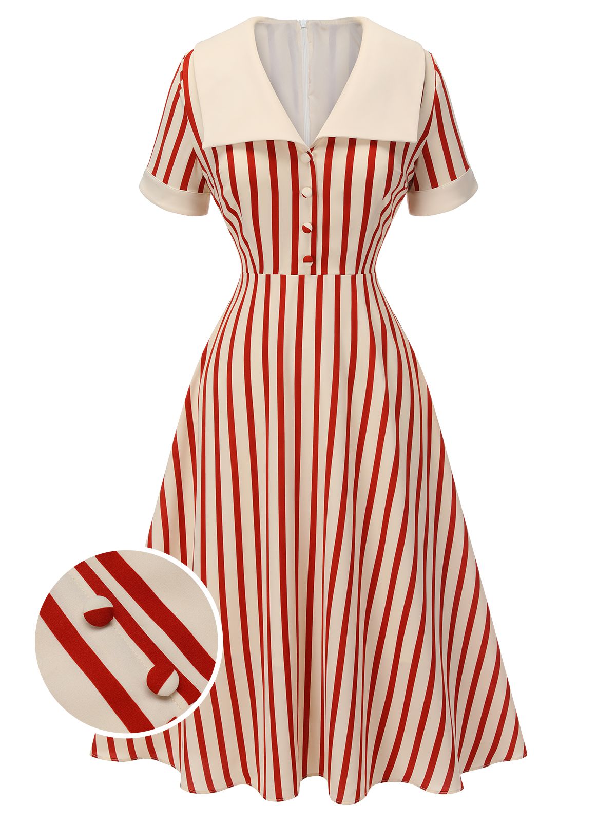 Red Lapel Vertical Stripes Dress