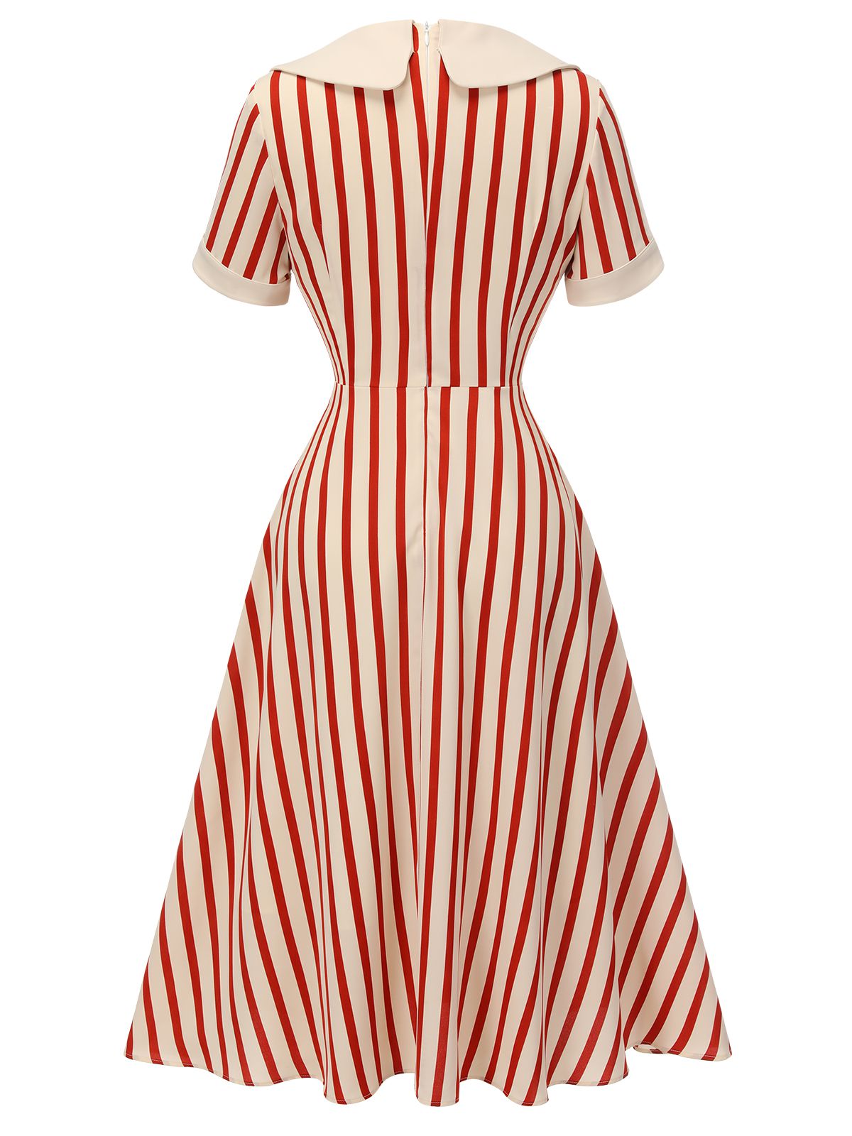 Red Lapel Vertical Stripes Dress