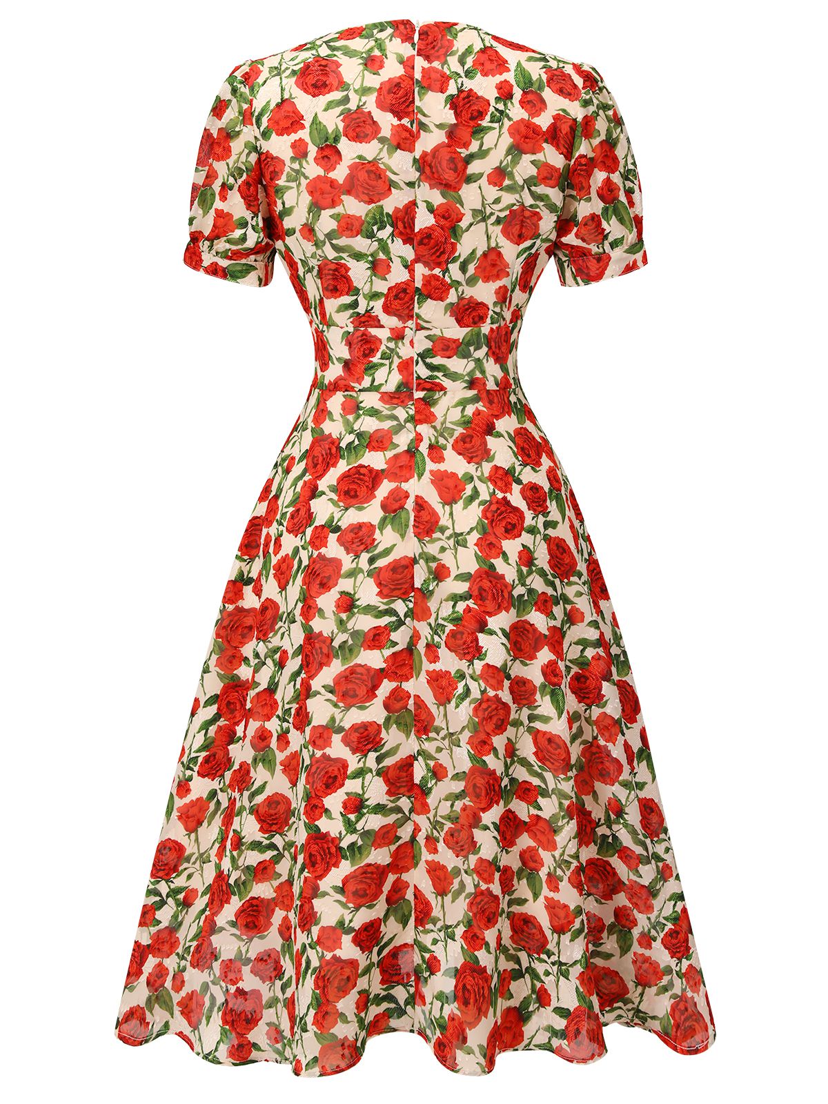 Red Rose V-Neck Swing Dress