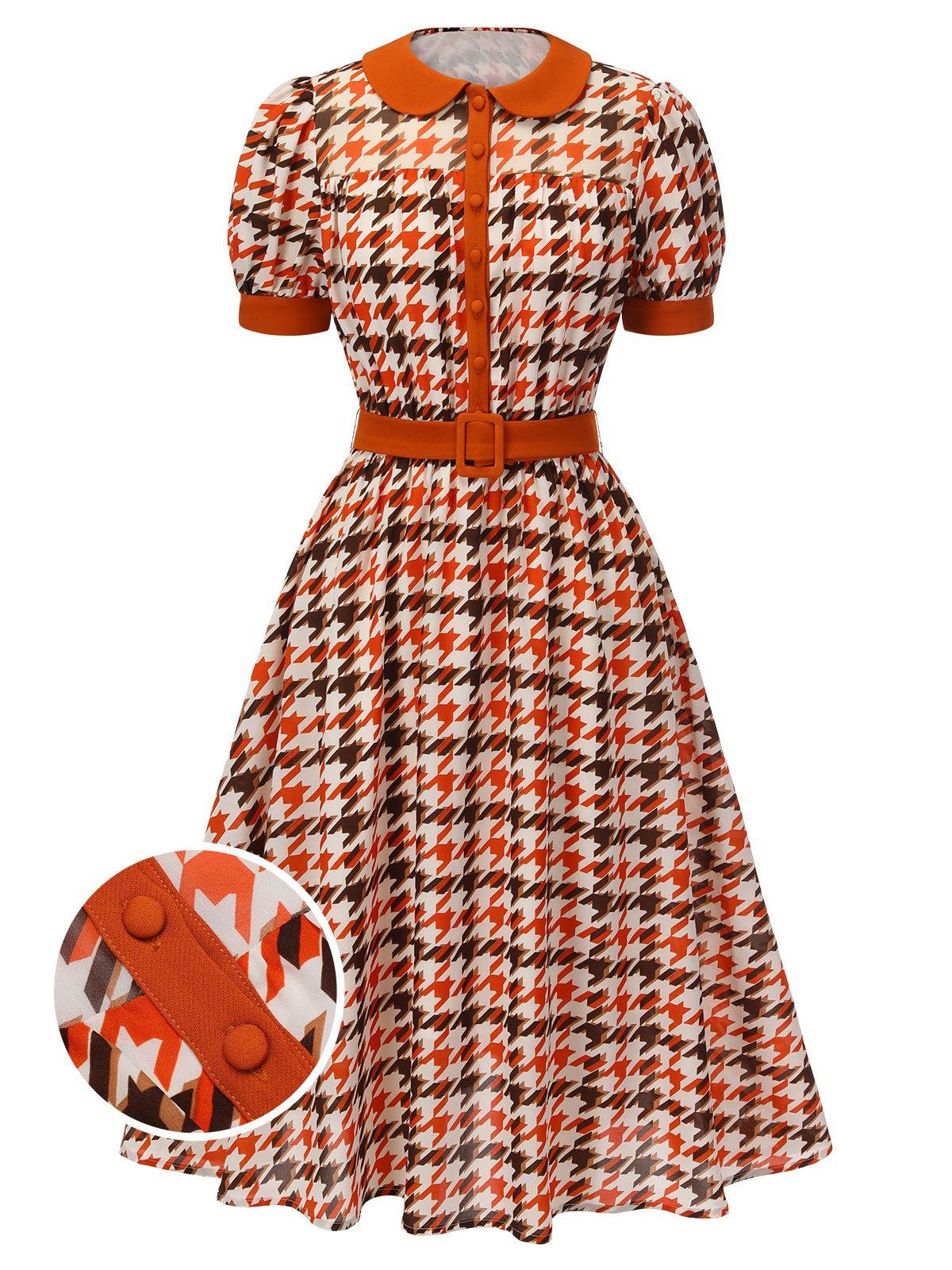 Orange Houndstooth Doll Collar Dress