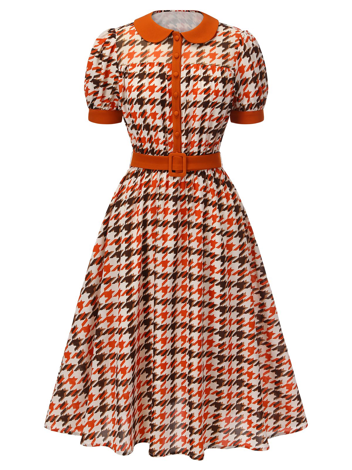 Orange Houndstooth Doll Collar Dress