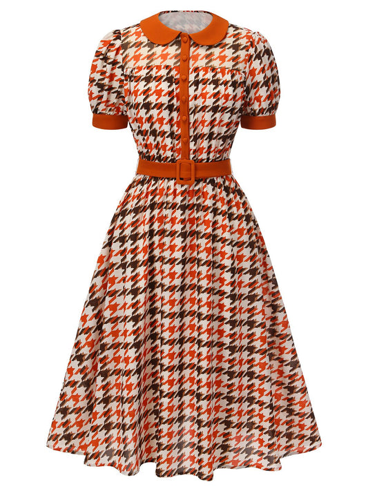 Orange Houndstooth Doll Collar Dress