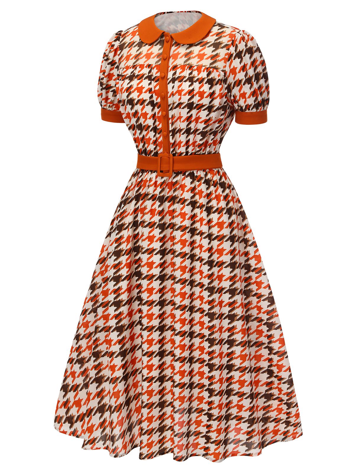 Orange Houndstooth Doll Collar Dress