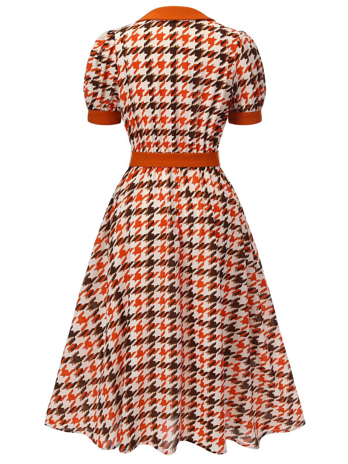 Orange Houndstooth Doll Collar Dress