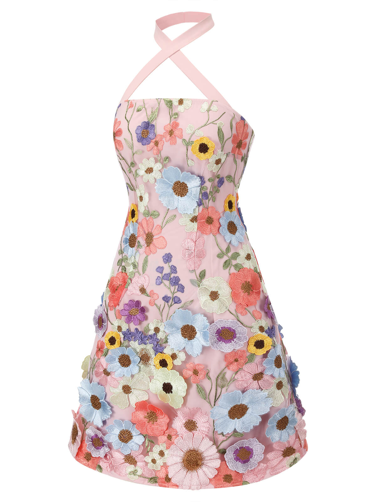 Pale Pink  3D Flower Mini Dress