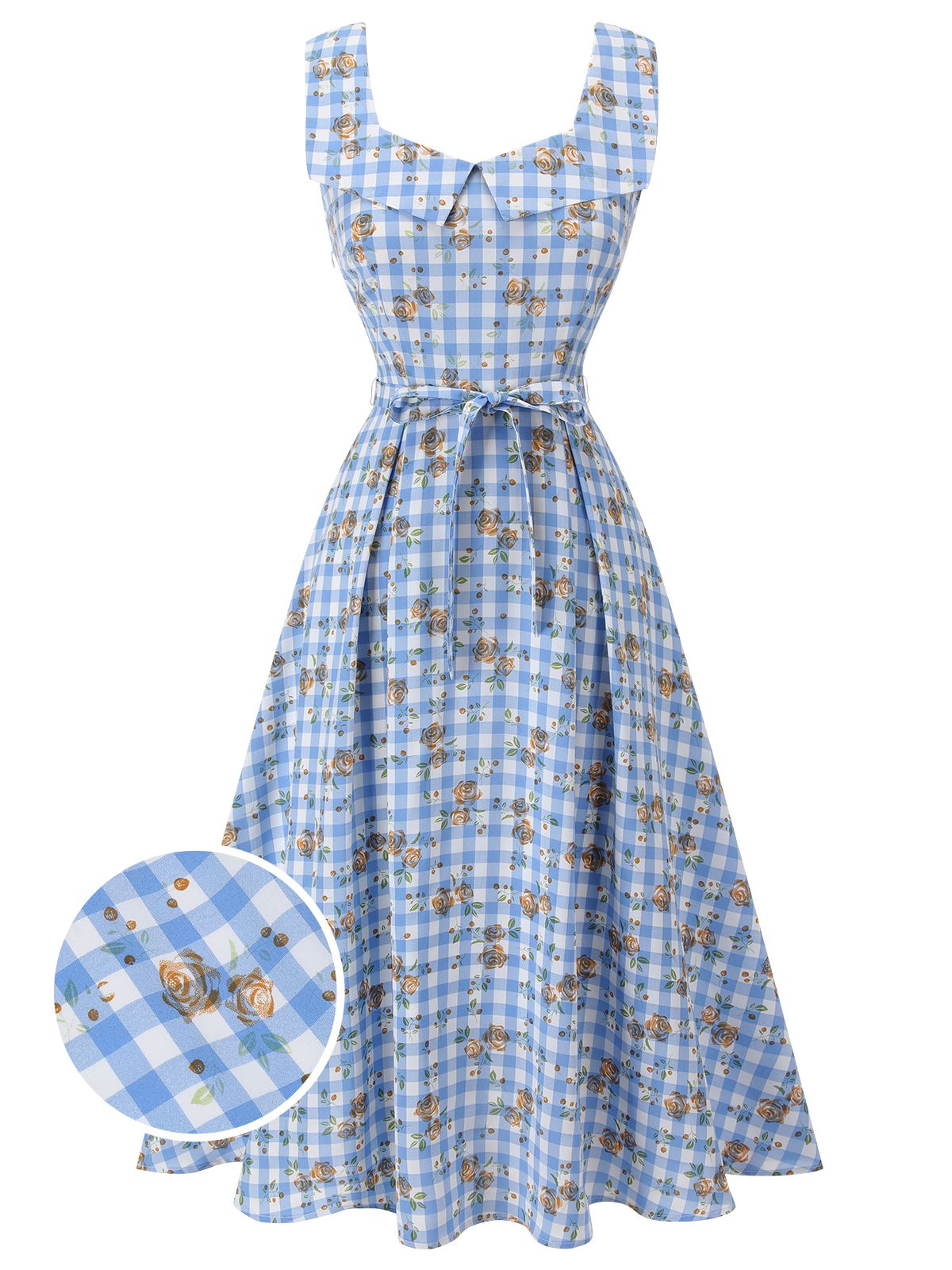 Blue Rose Plaid Lace Up Dress