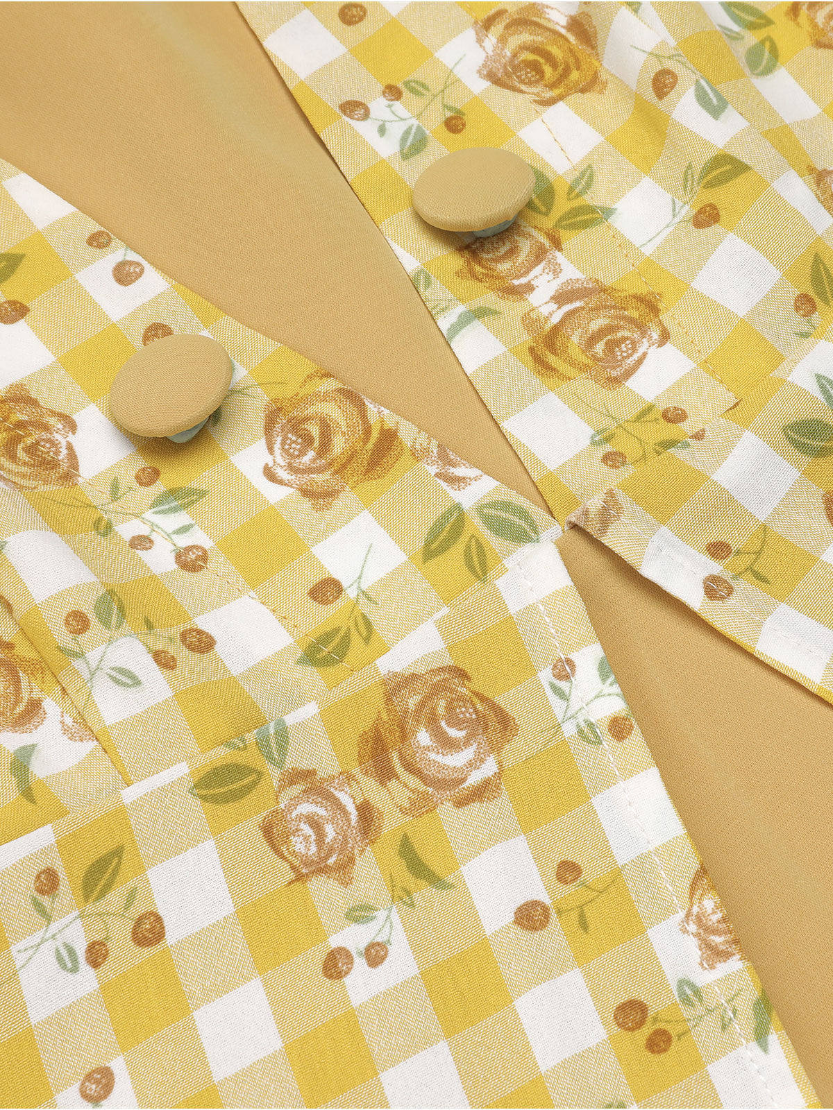 Yellow Plaid Rose Panel Raglan Dress