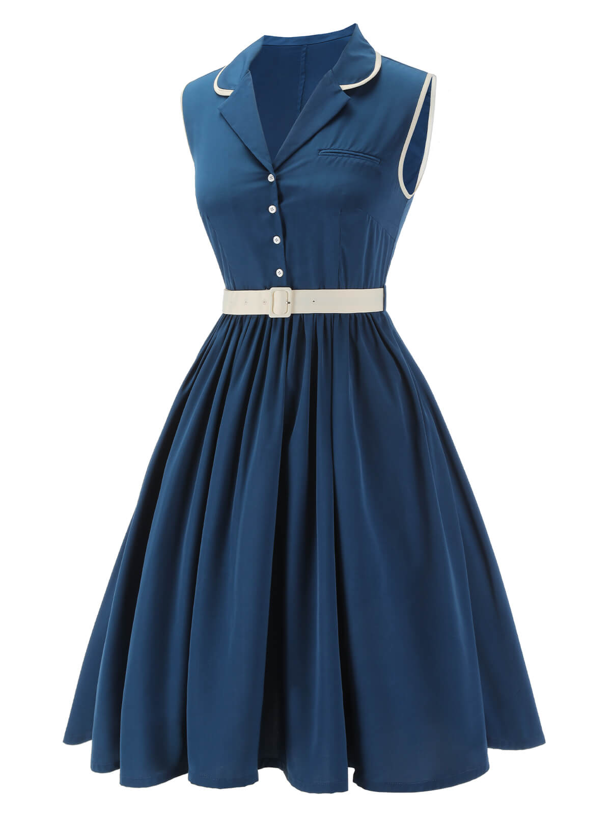 Navy Blue Sleeveless Lapel Dress