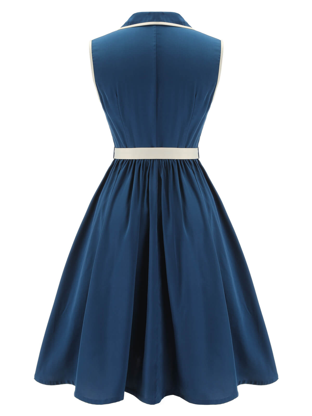 Navy Blue Sleeveless Lapel Dress