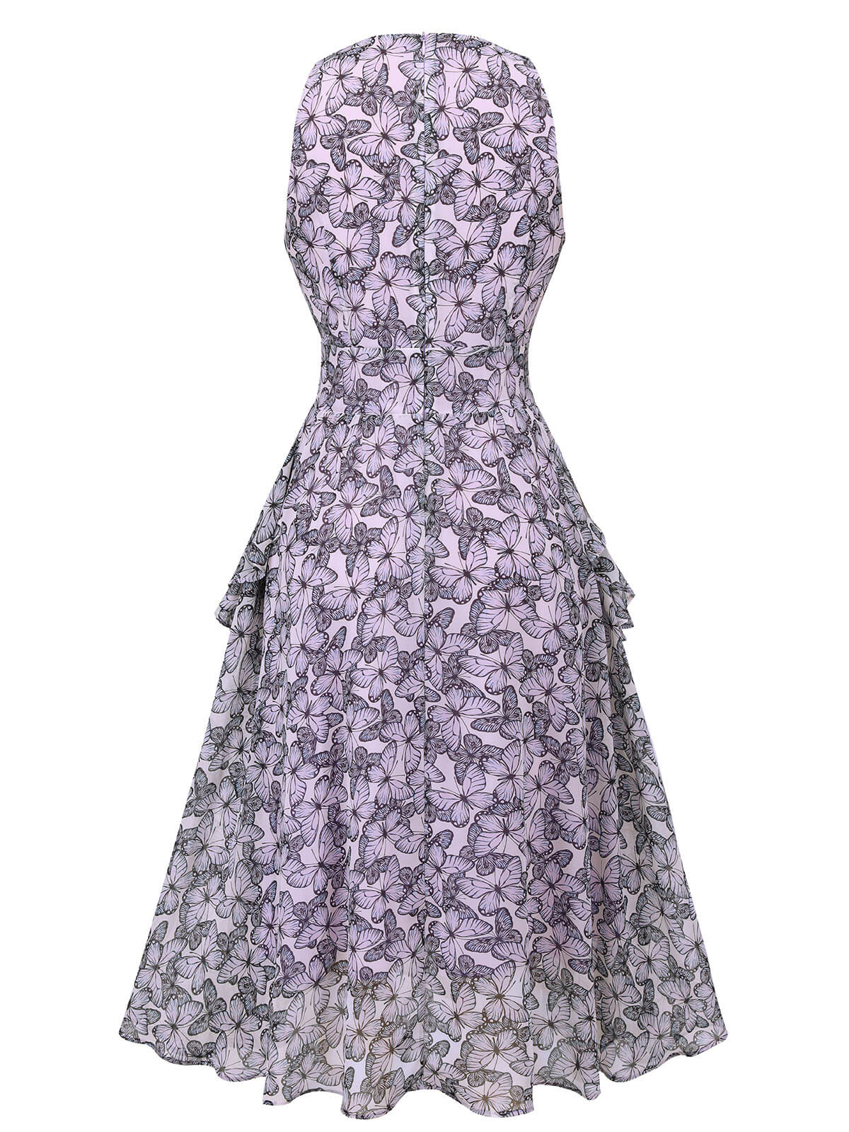 Purple Butterfly V-Neck Sleeveless Dress