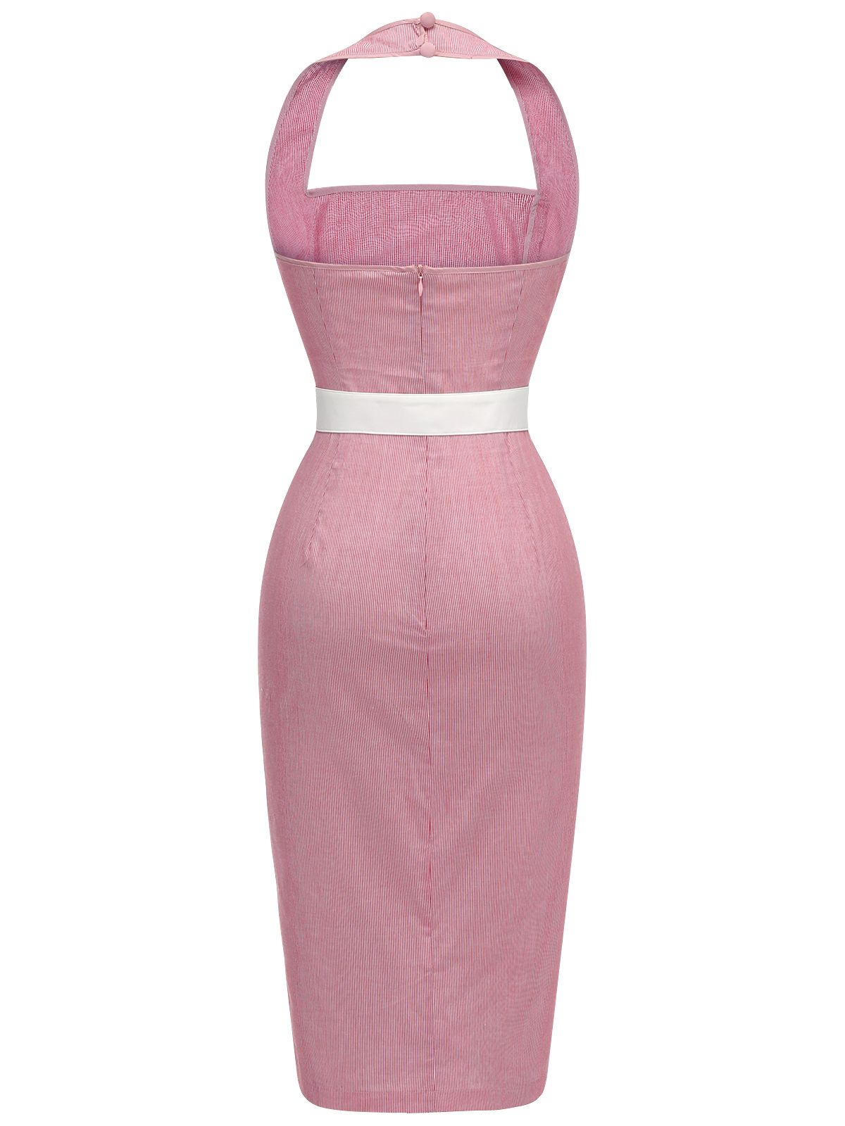 Pink  Halter Stripes Belted Bodycon Dress