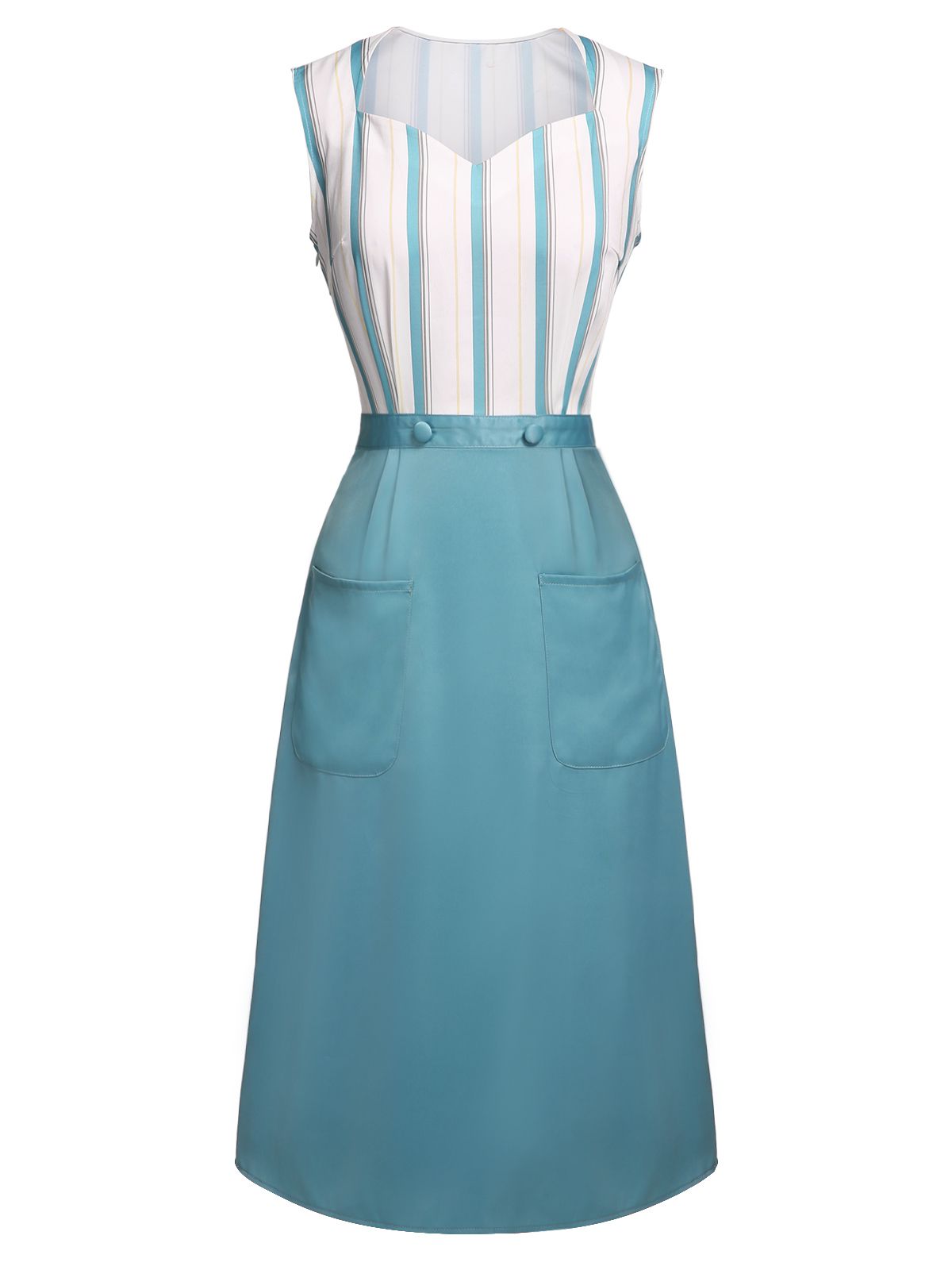 Blue Stripes Patchwork Pocketed Dress