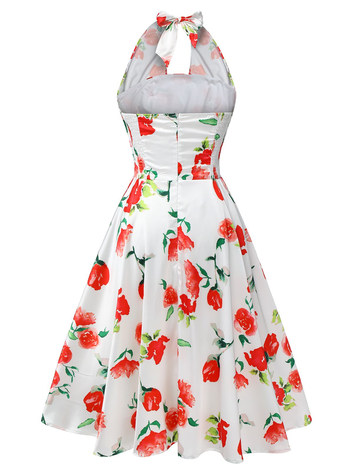 White Watercolor Rose Halter Dress