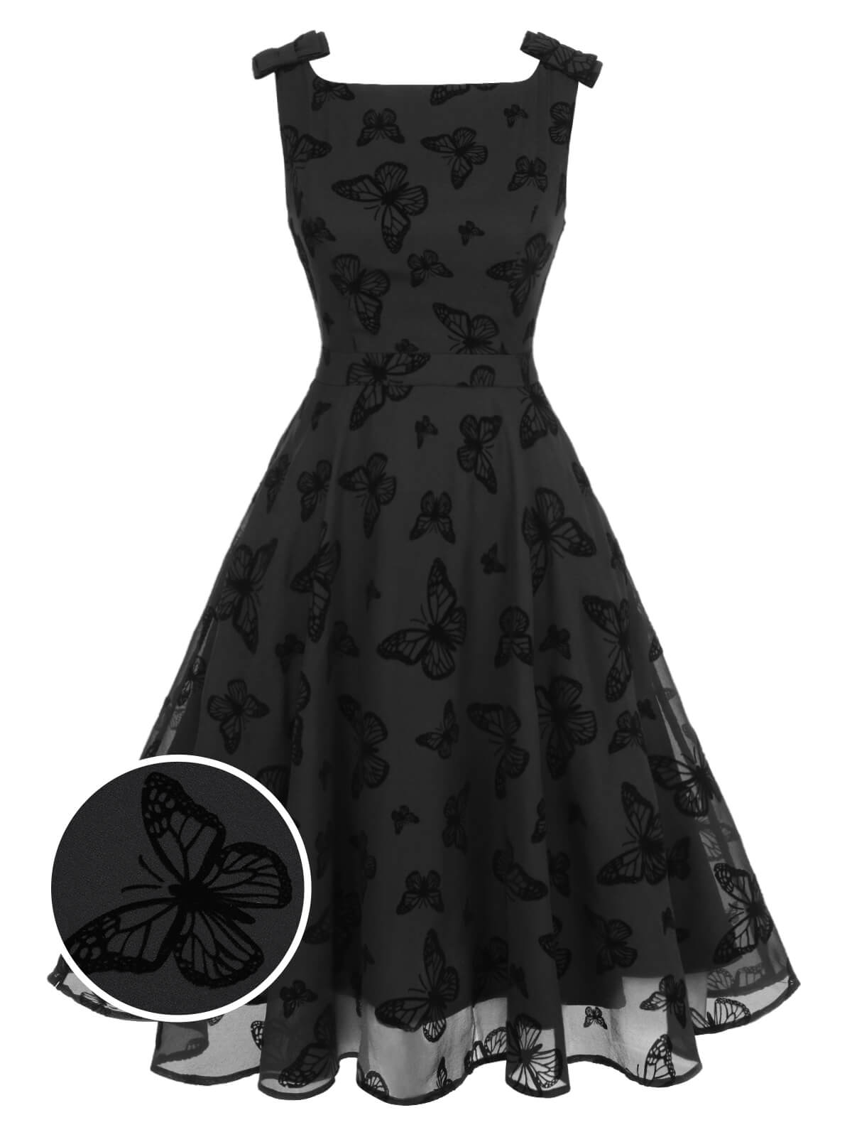 Black Butterfly Flocking Mesh Dress