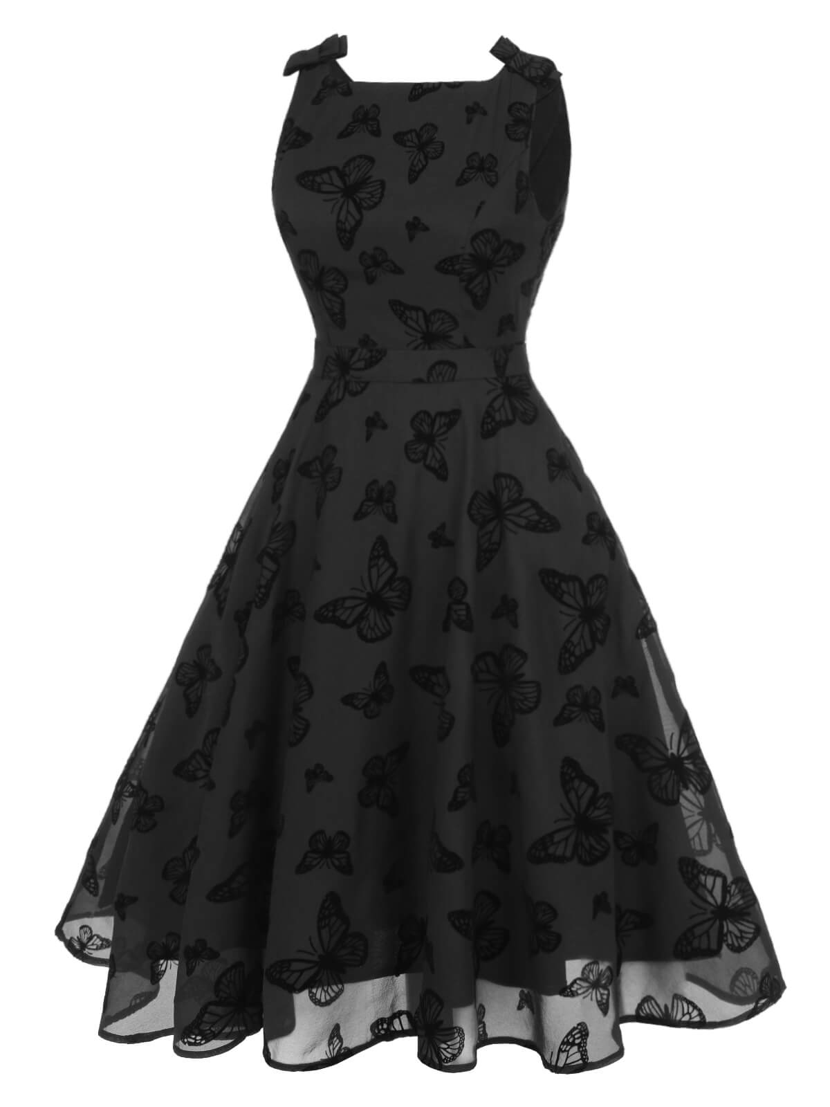 Black Butterfly Flocking Mesh Dress