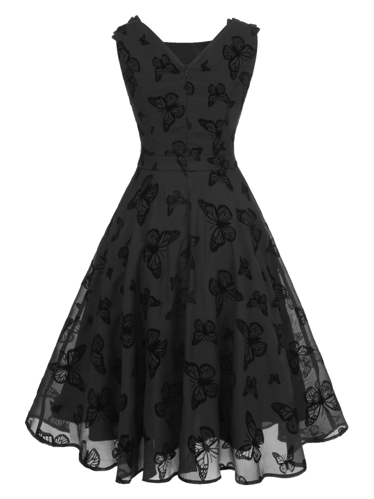 Black Butterfly Flocking Mesh Dress