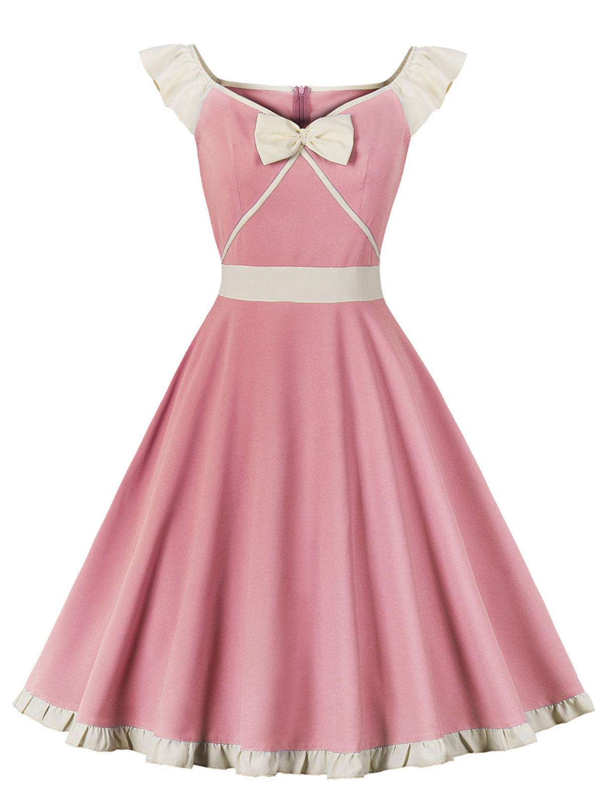 Pink Sweetheart Collar Bow Swing Dress