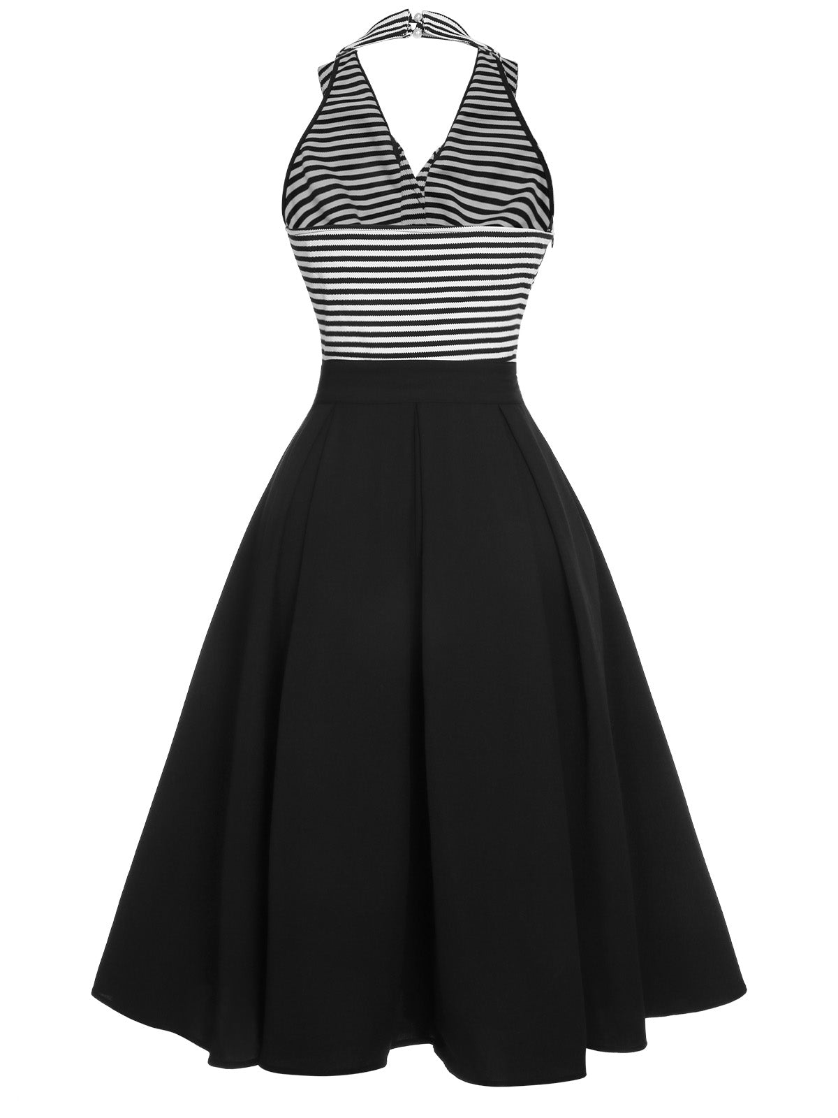 Black Stripe Lapel Halter Patchwork Dress