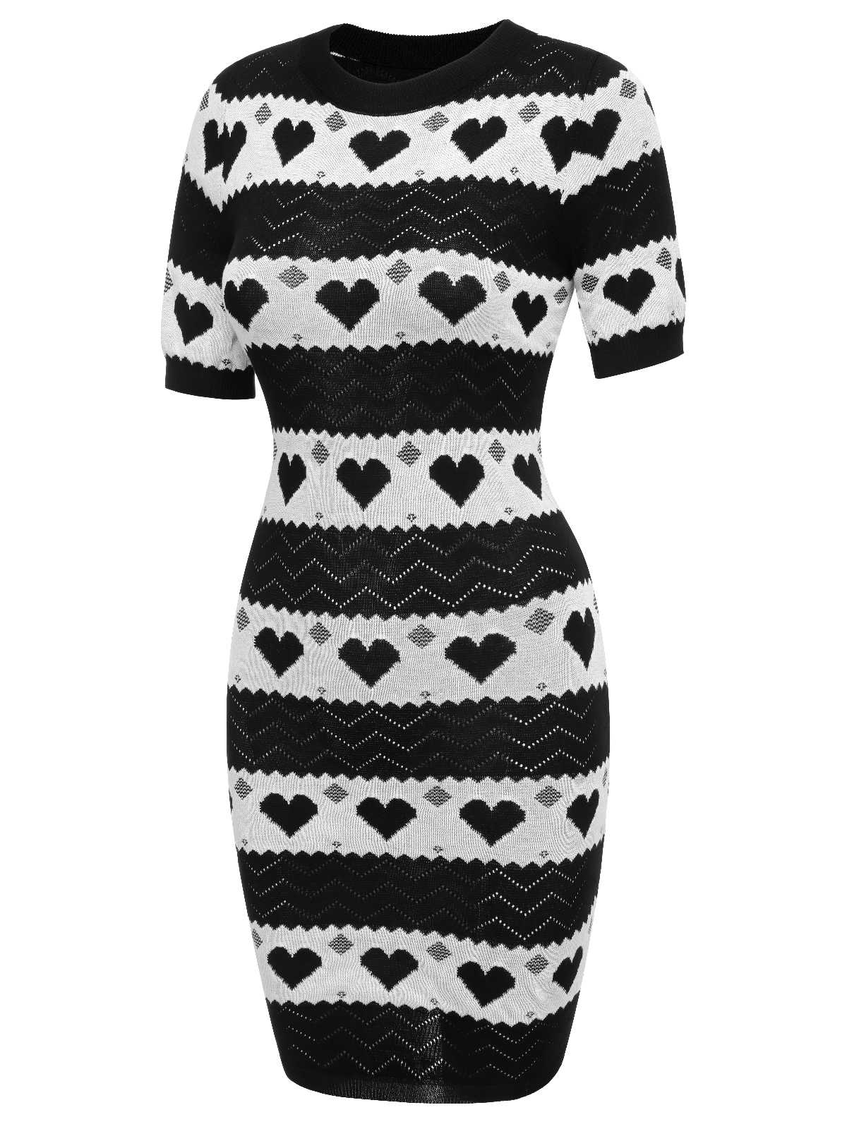 Black  Contrasting Heart Knitting Dress