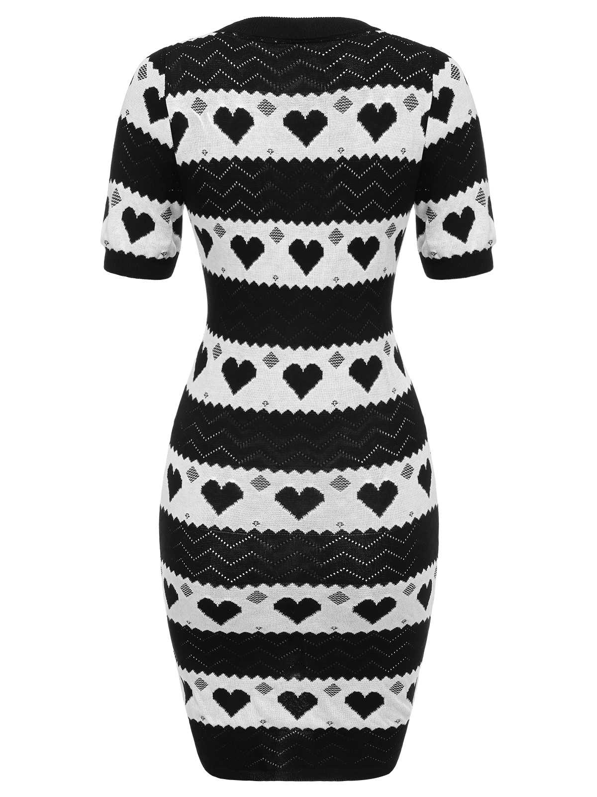 Black  Contrasting Heart Knitting Dress