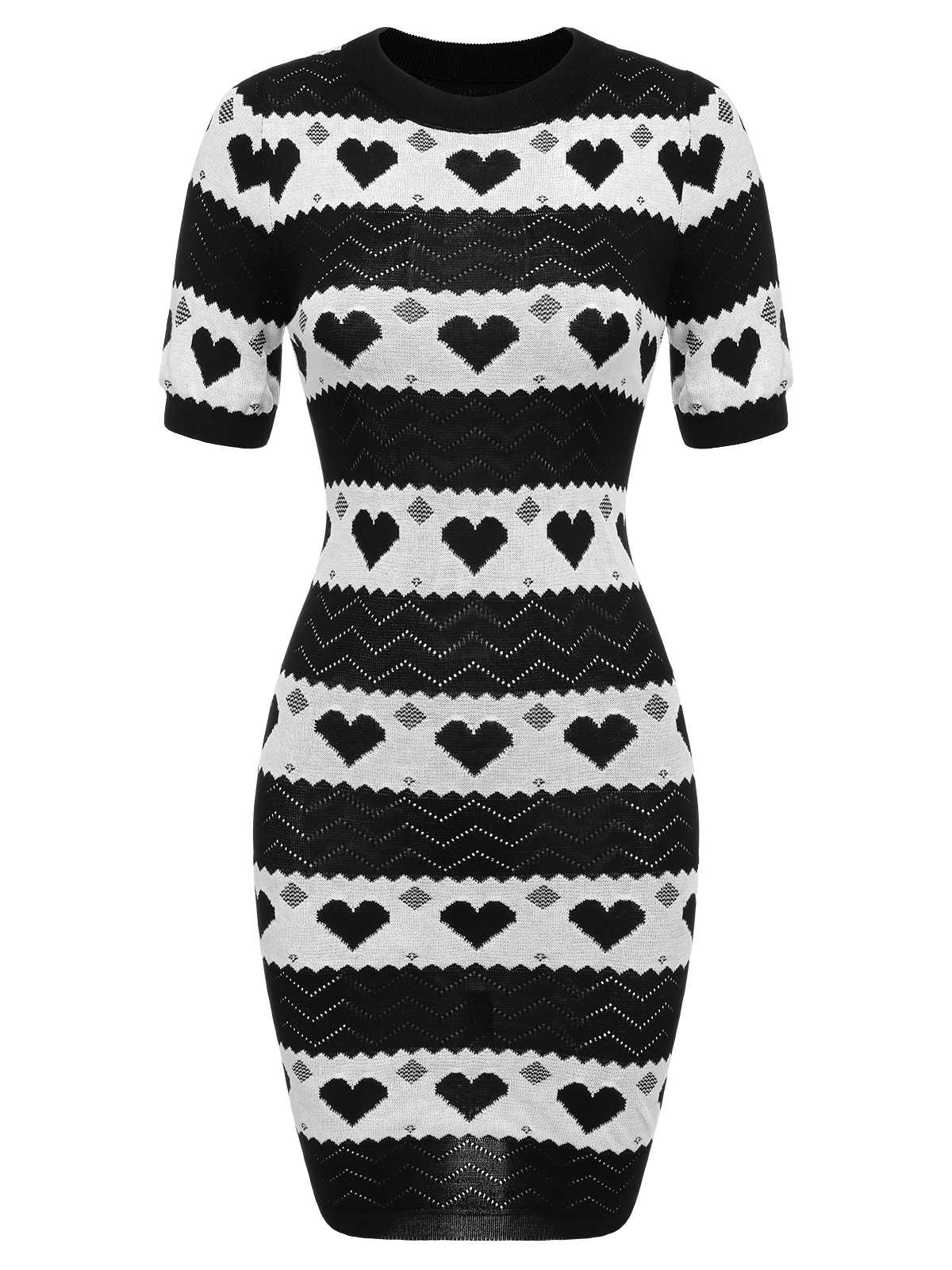 Black  Contrasting Heart Knitting Dress