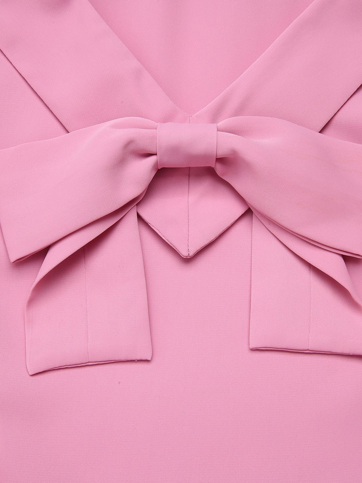 2PCS Pink  Lapel Bowknot Blouse & Solid Spaghetti Strap Dress