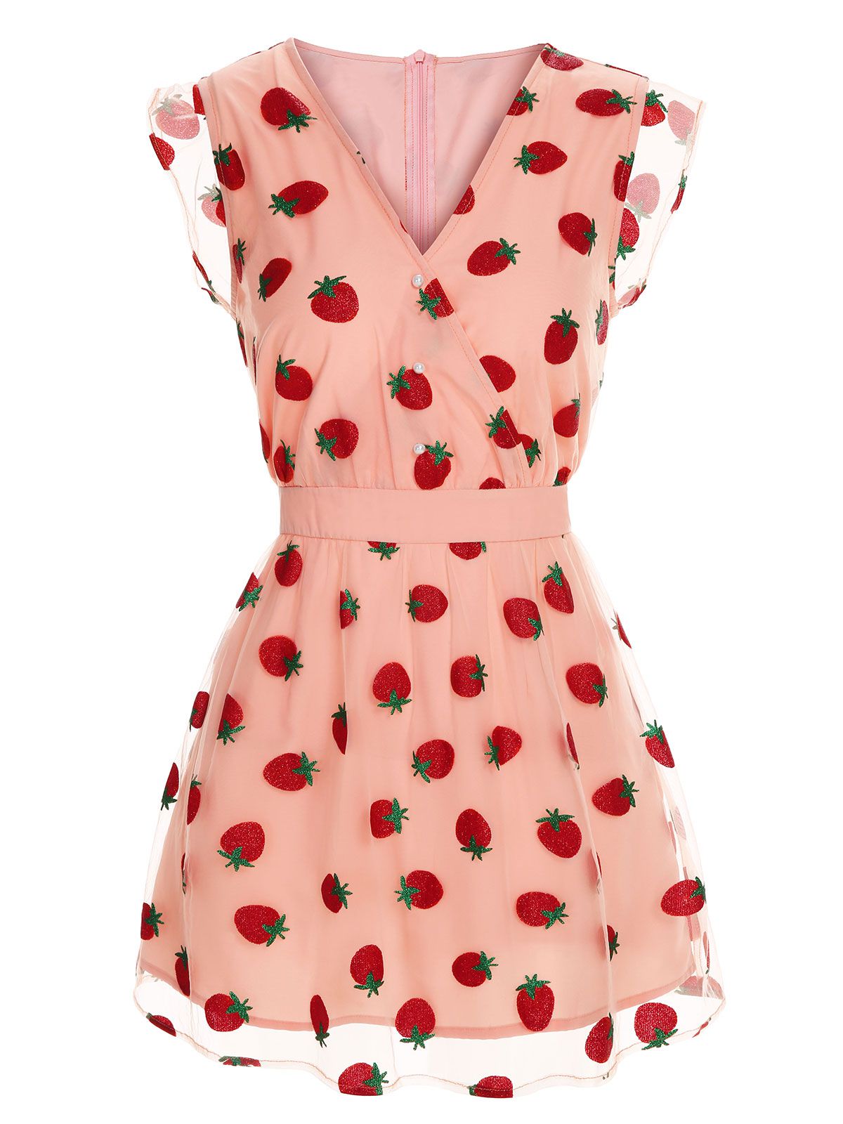 Pink  Strawberry Mesh Mini Dress