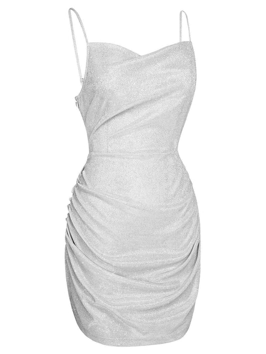 Silver  Spaghetti Strap Sparkling Mini Dress