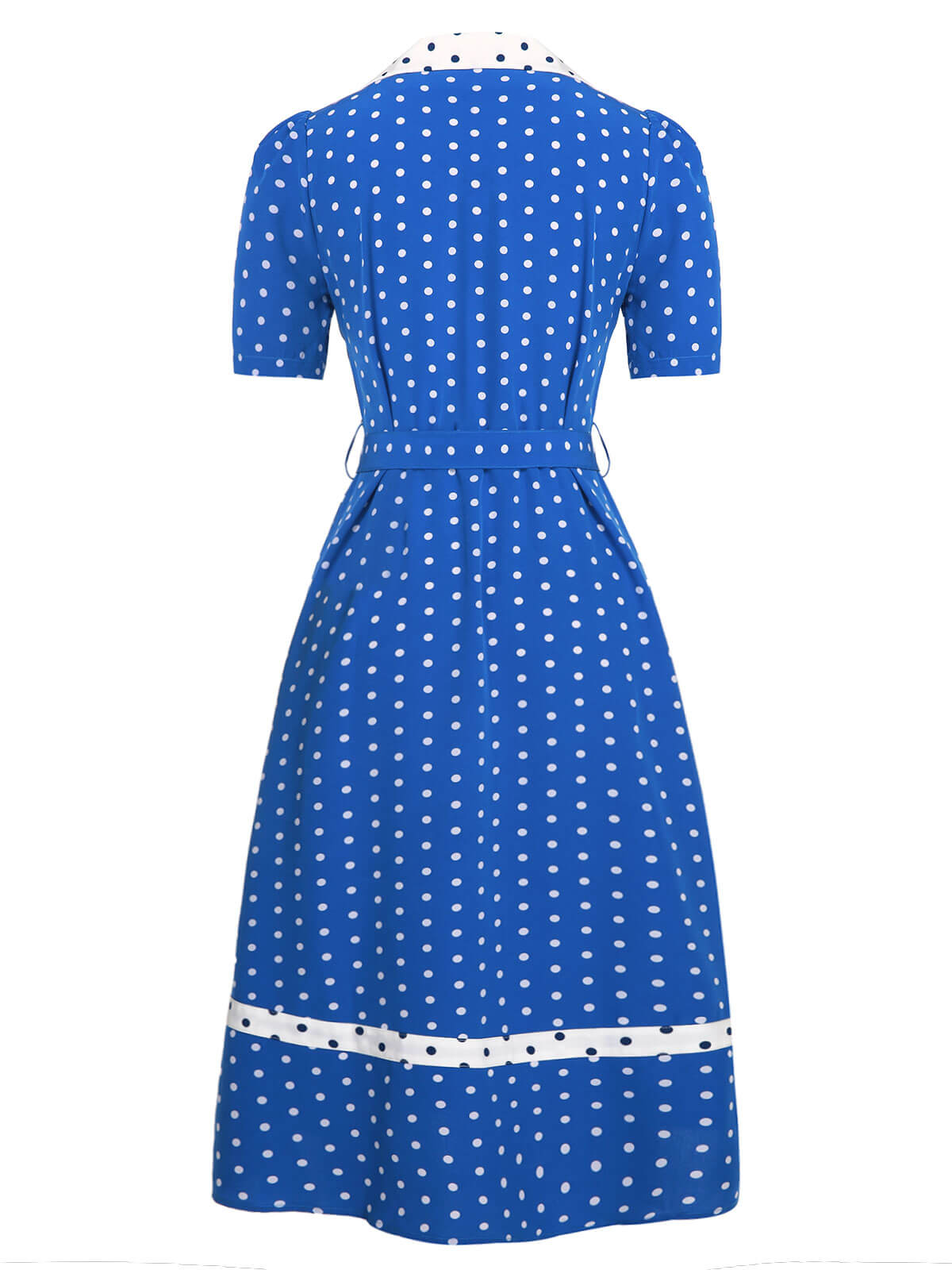 Blue & White Polka Dot Lapel Dress