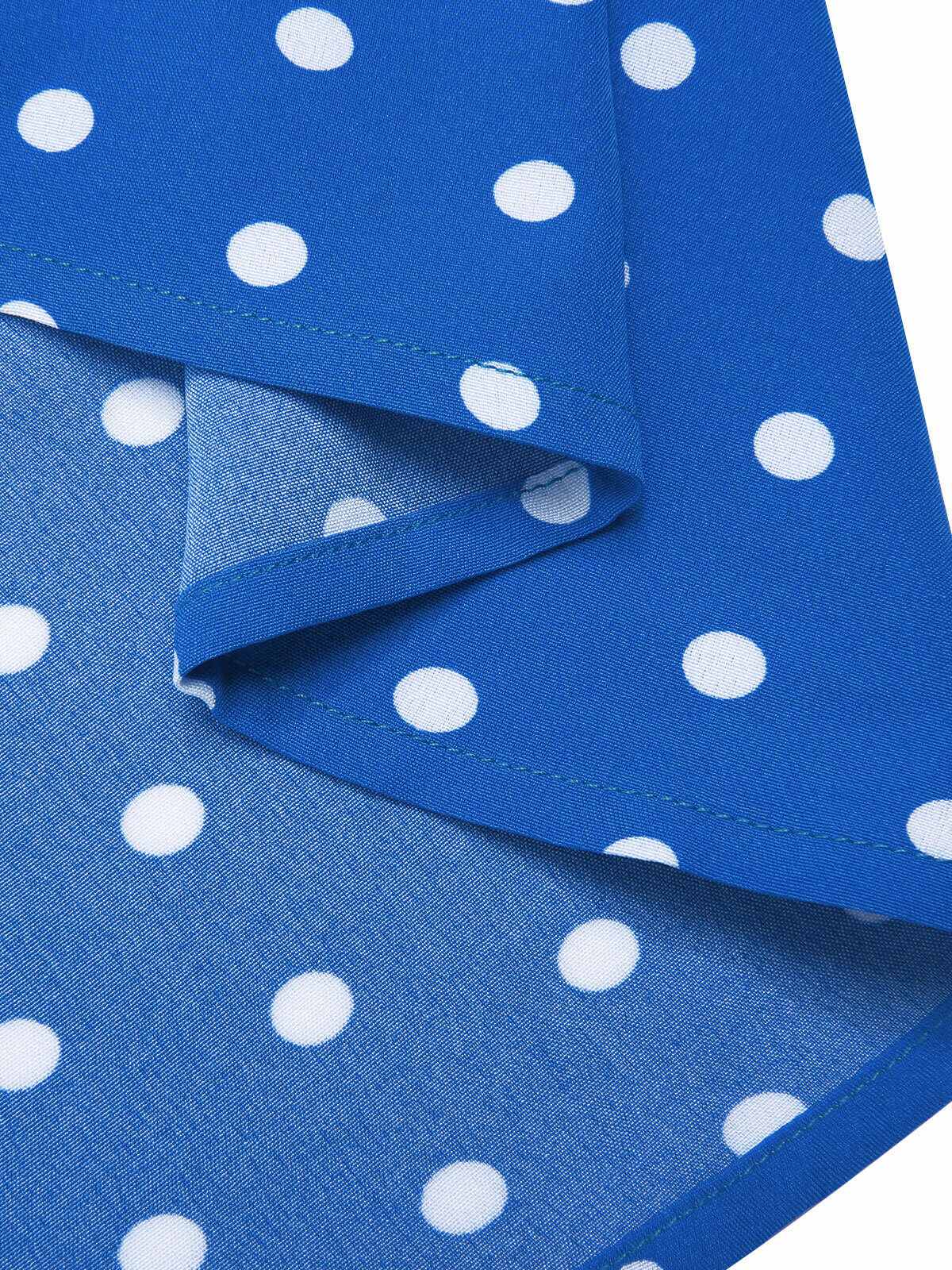 Blue & White Polka Dot Lapel Dress