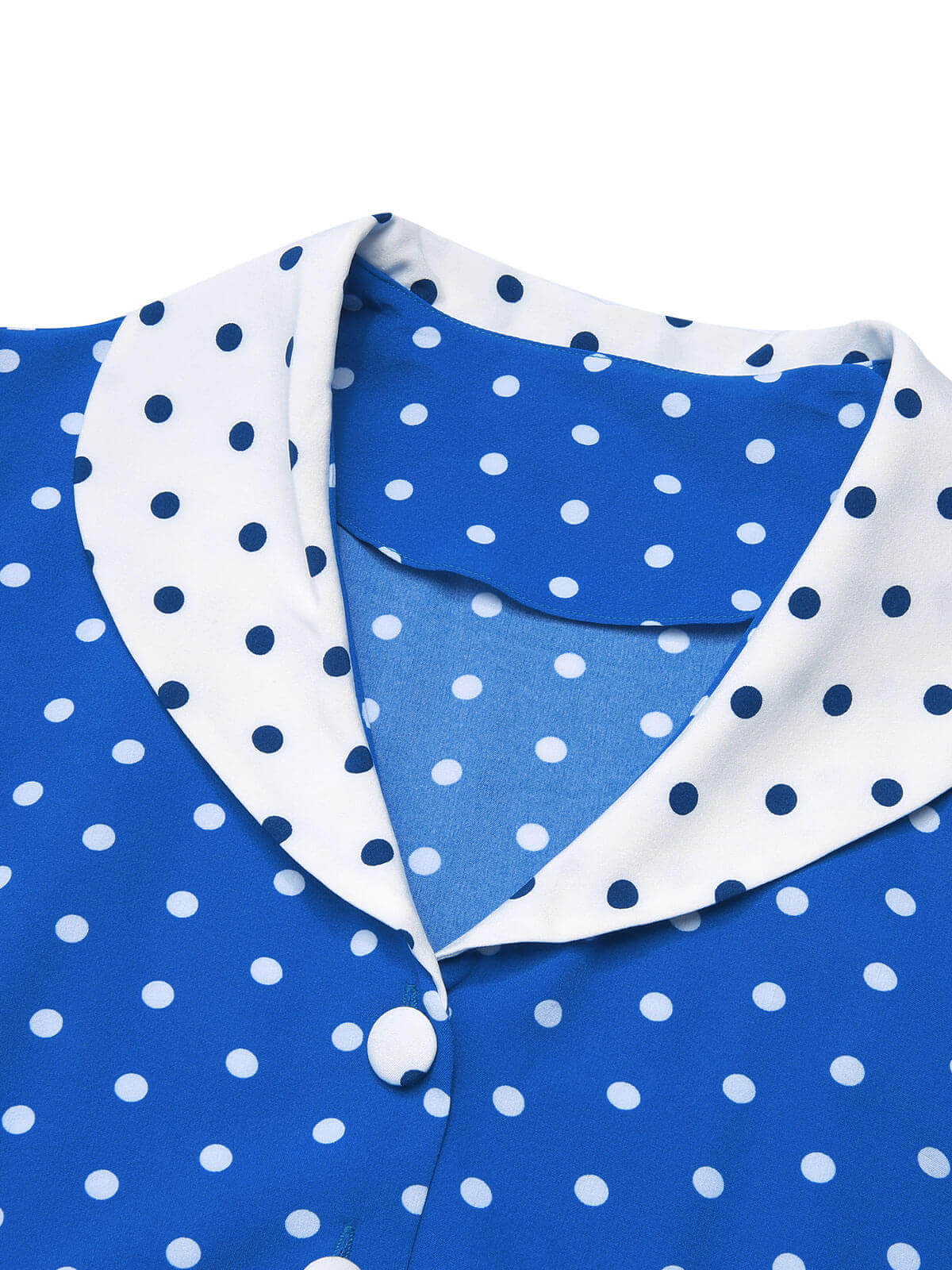 Blue & White Polka Dot Lapel Dress