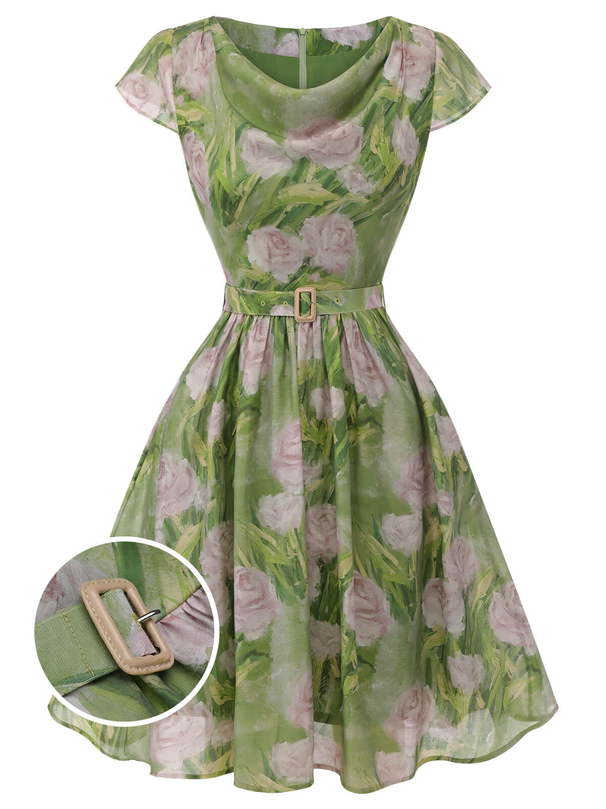 Green  Oil-Painting Rose Dress