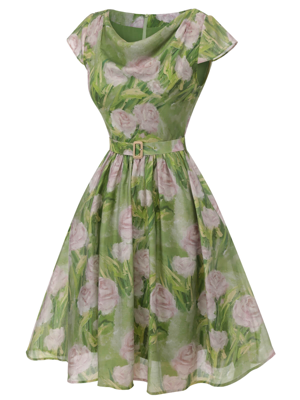 Green  Oil-Painting Rose Dress