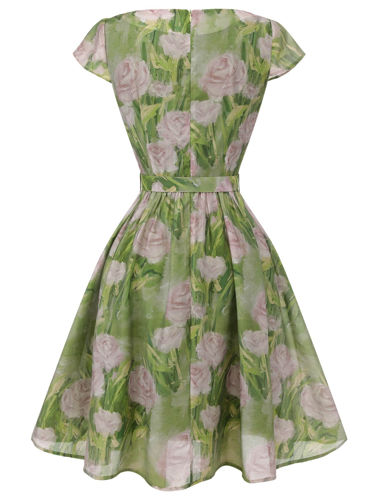 Green  Oil-Painting Rose Dress