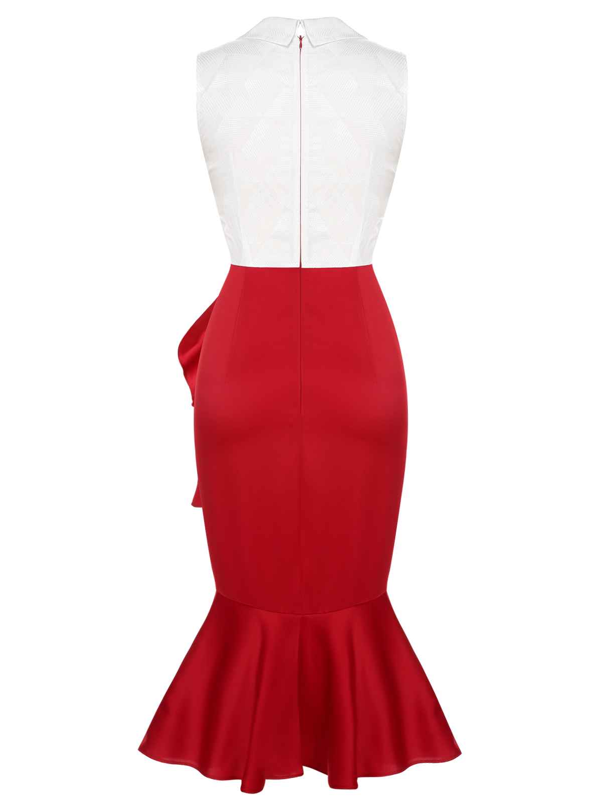 Red & White Sleeveless Slit Fishtail Dress