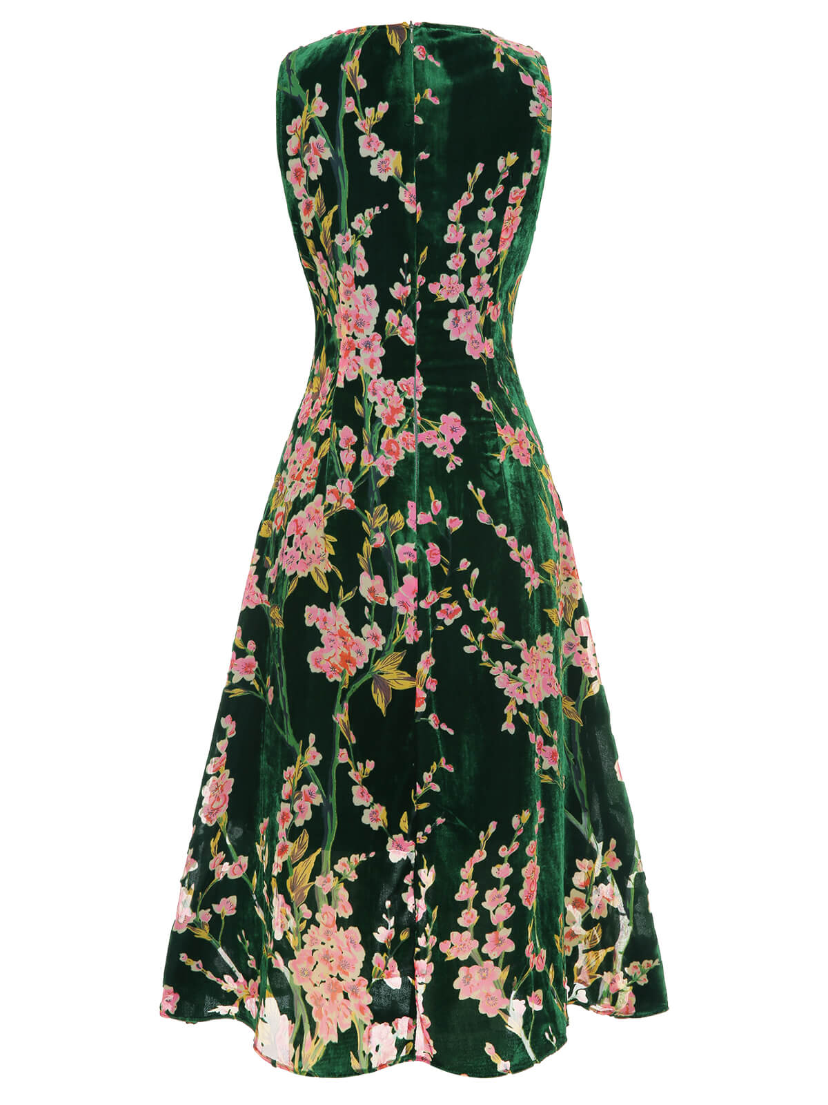 Green Floral Velvet Sleeveless Dress