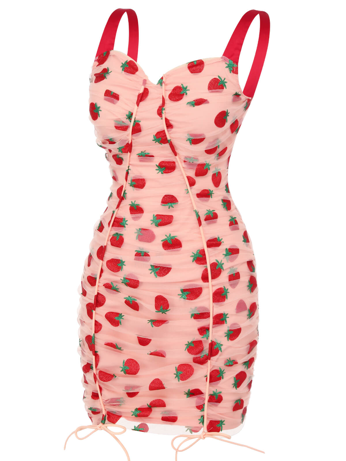 Pink  Strawberry Drawstring Strap Pencil Dress