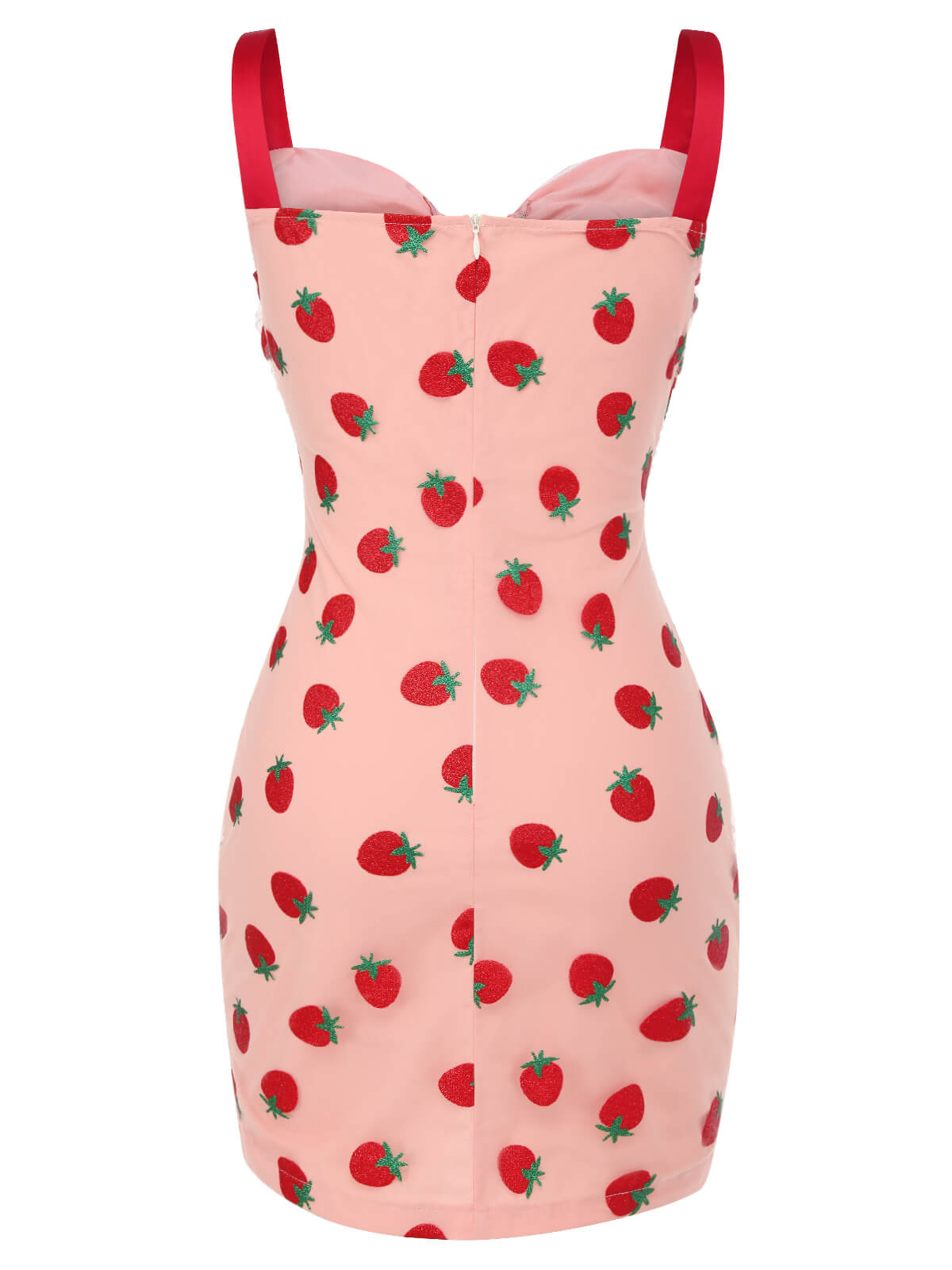 Pink  Strawberry Drawstring Strap Pencil Dress