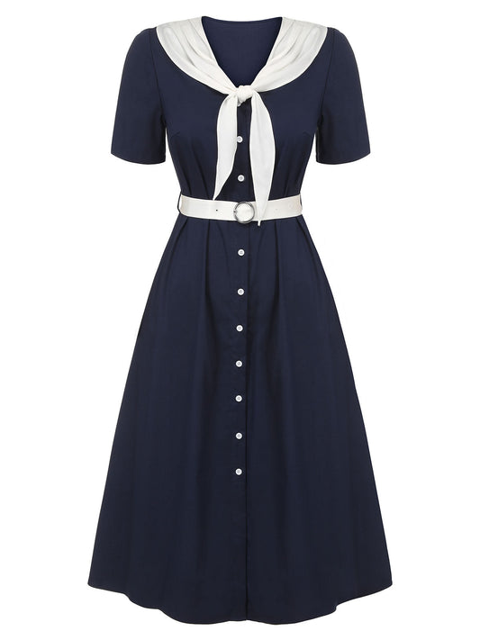 Dark Blue & White Sailor Collar Dress