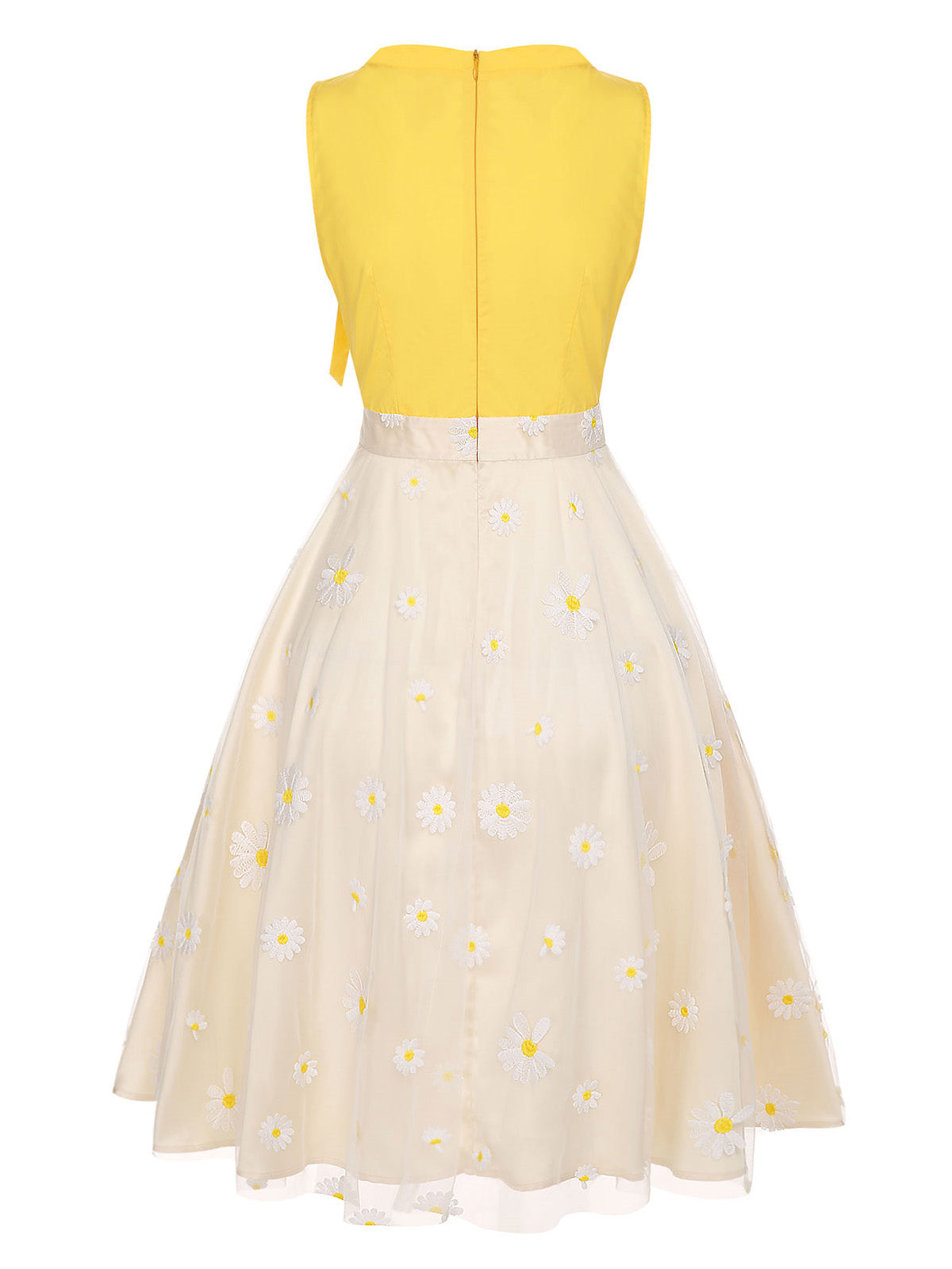 Yellow Daisy Bowtie Patchwork Dress