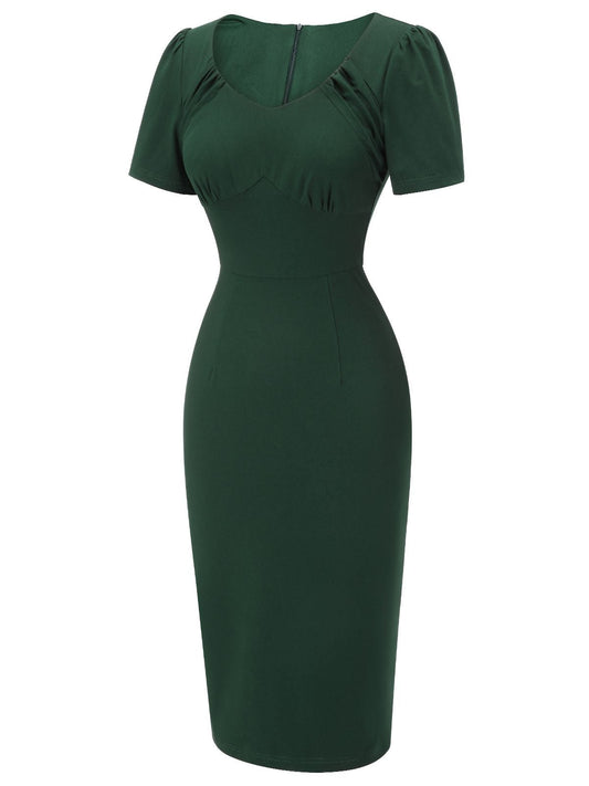 Dark Green Solid Wrap Dress