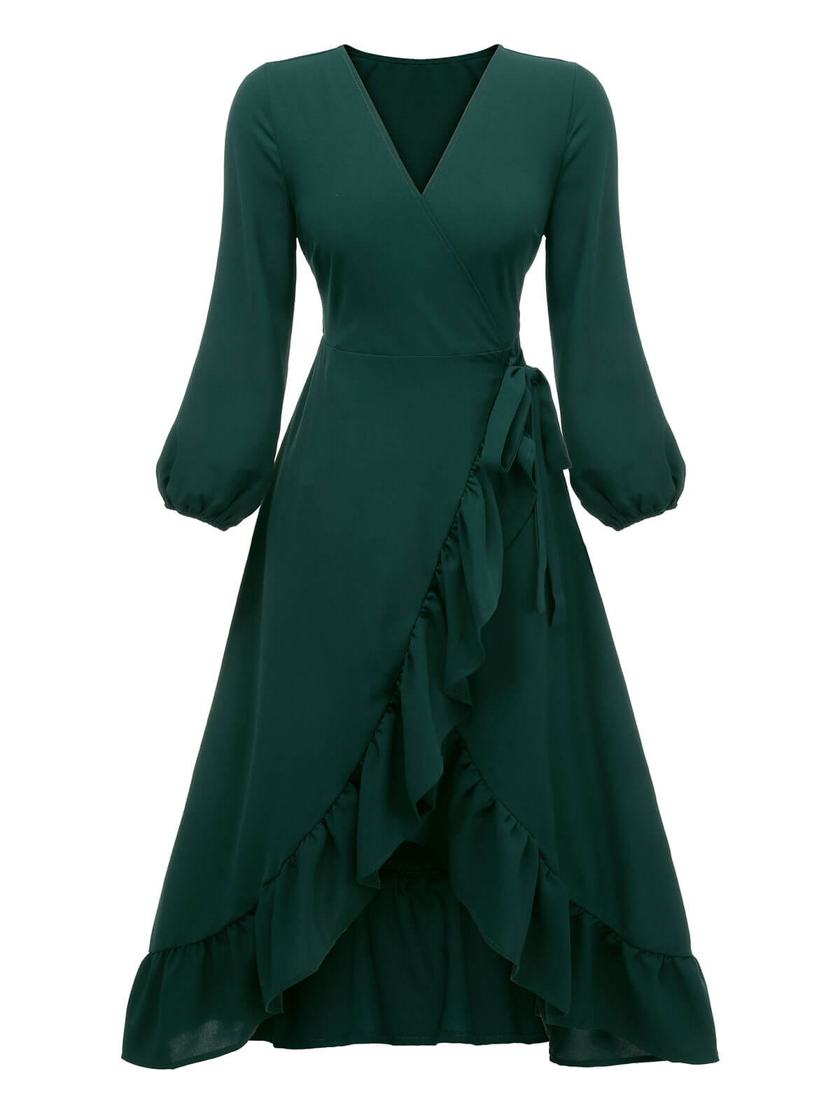 Green Lantern Sleeve Wrap V-Neck Dress