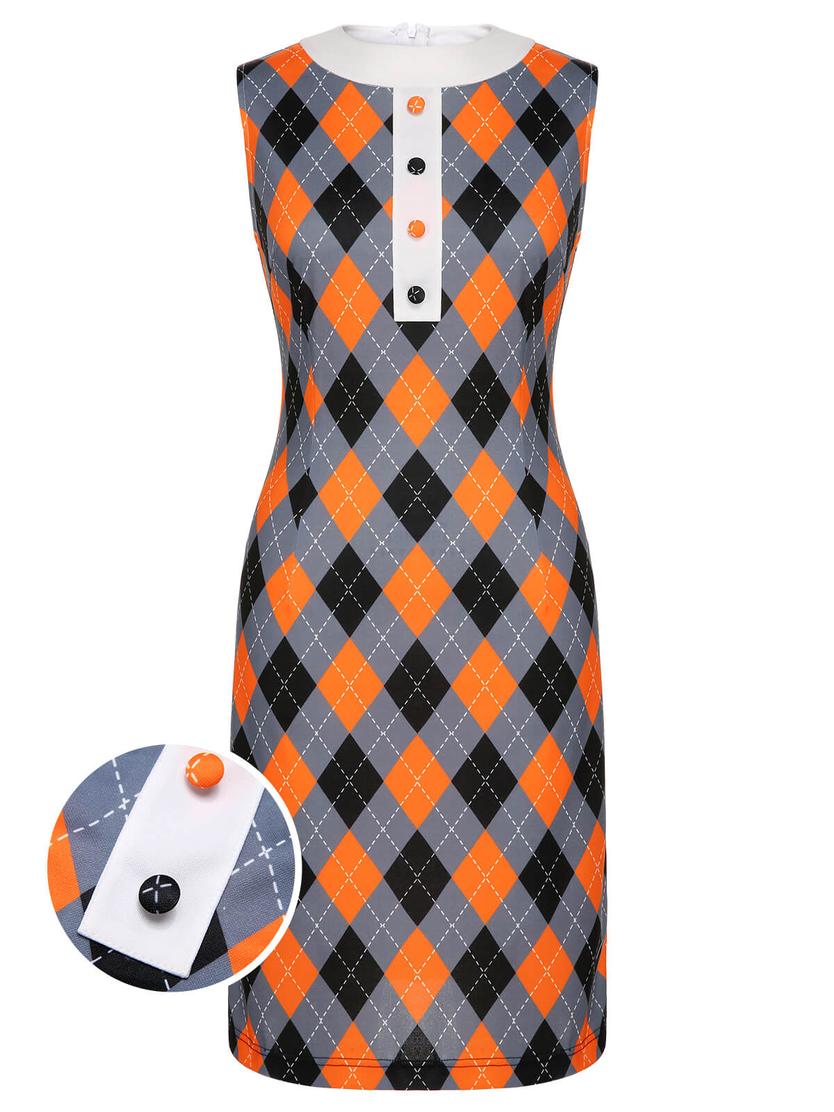 Orange  Color Block Argyle Shift Dress