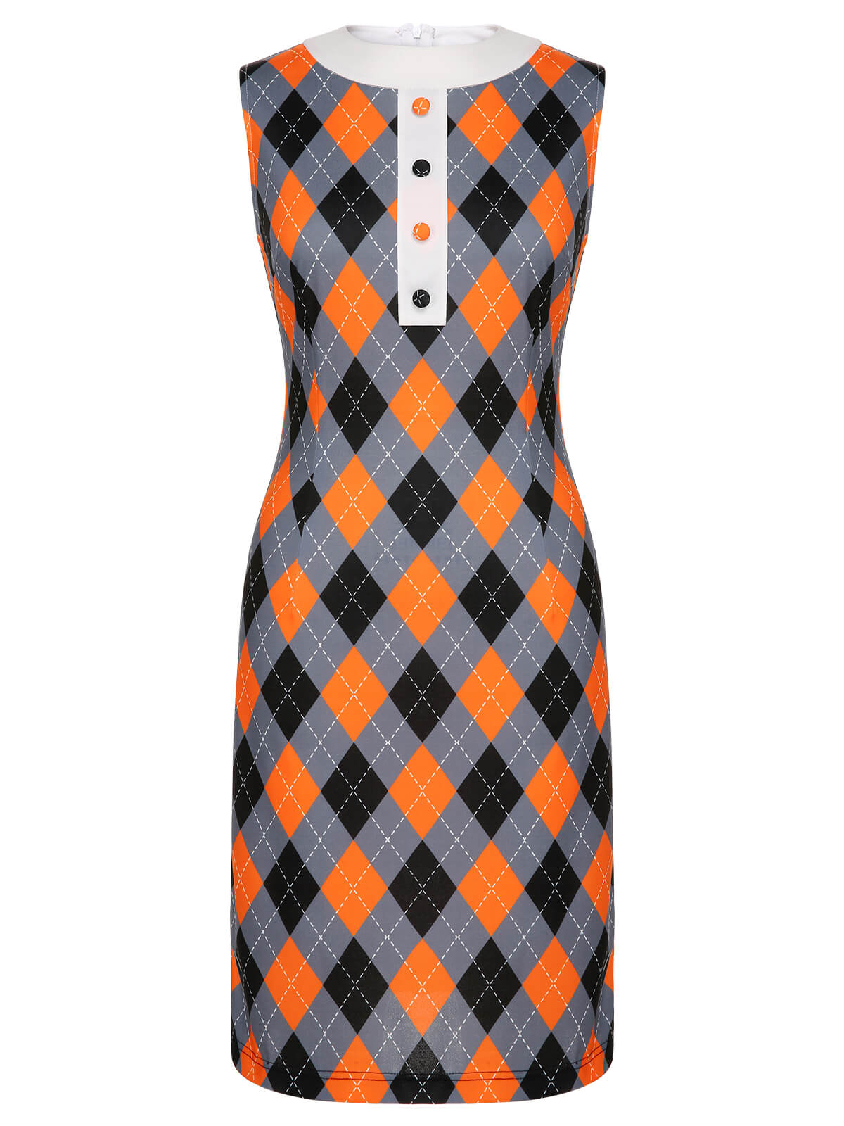 Orange  Color Block Argyle Shift Dress