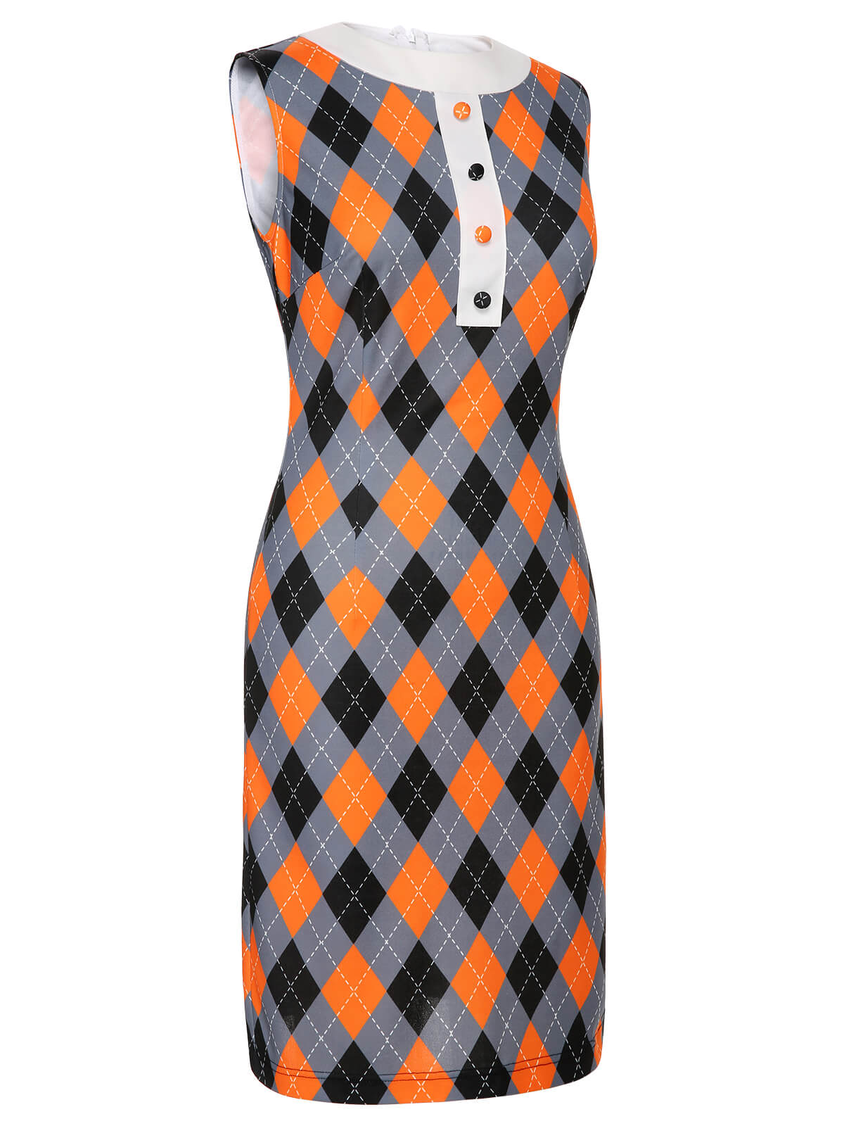 Orange  Color Block Argyle Shift Dress