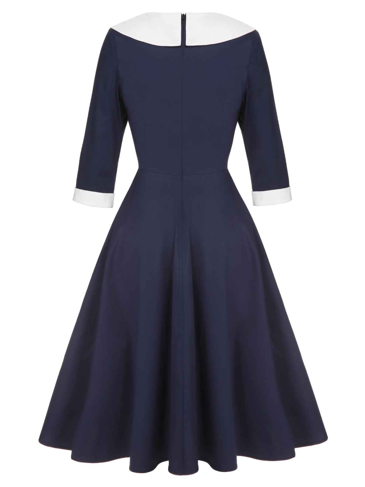 Dark Blue Lapel Patchwork Dress